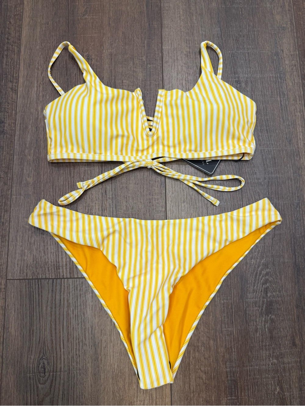NWT zaful yellow striped bikini swim cheeky